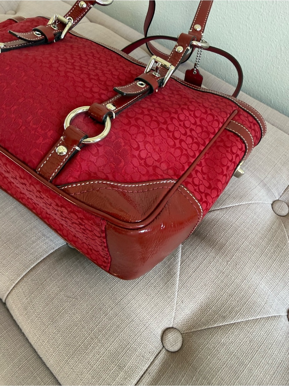 Y2K Authentic Coach Crimson Red Signature Small C Tote - Picture 6 of 12